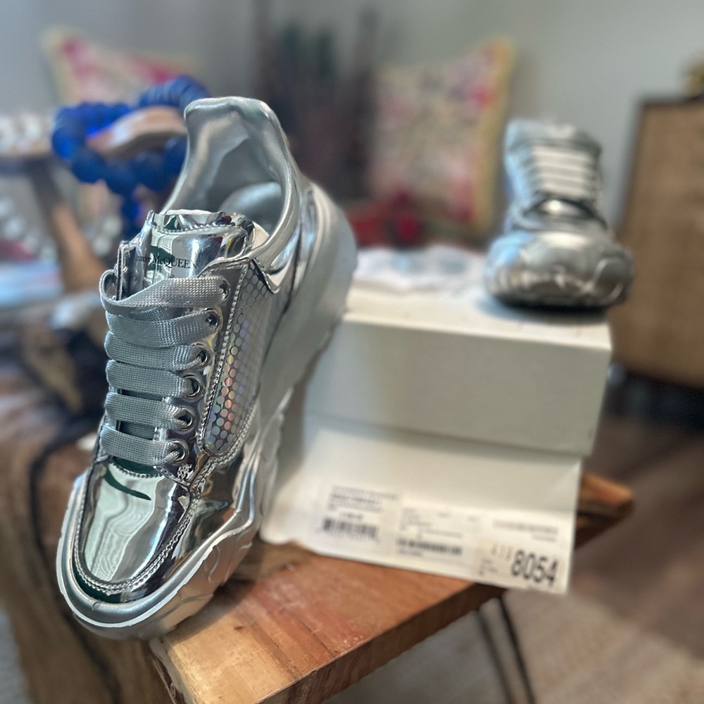 Authentic Alexander Mcqueen Silver Holographic Sn… - image 6